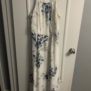 White and Blue Floral Maxi Dress